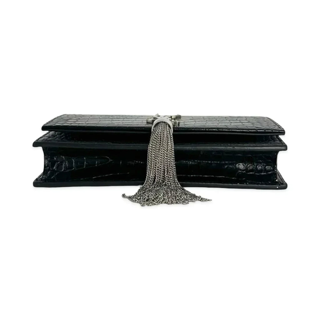 SAINT LAURENT  Croc Embossed Kate Tassel Chain Wallet